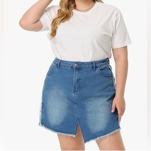Agnes Orinda Women Plus Size Jean Mini  Frayed Hem Pockets Denim Skirt, Size 2X